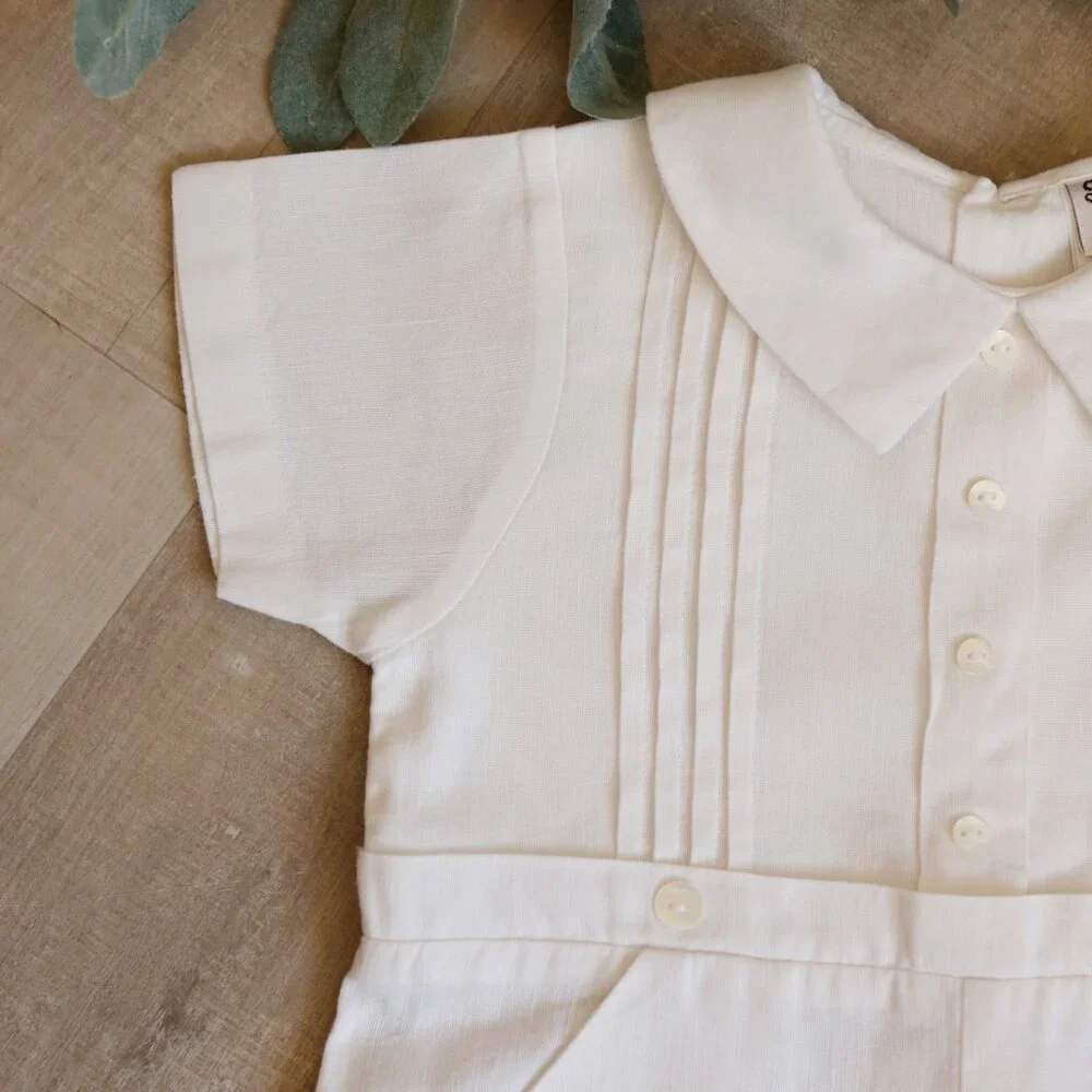 White Linen Dressy Romper & Hat Boutique Boy Special Occasion 3/6 Month New